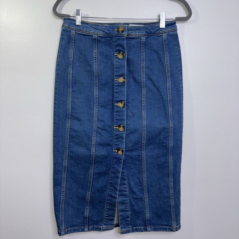 Pilcro And The Letterpress Anthropologie Blue Jean denim Skirt Sz 6 Button Front